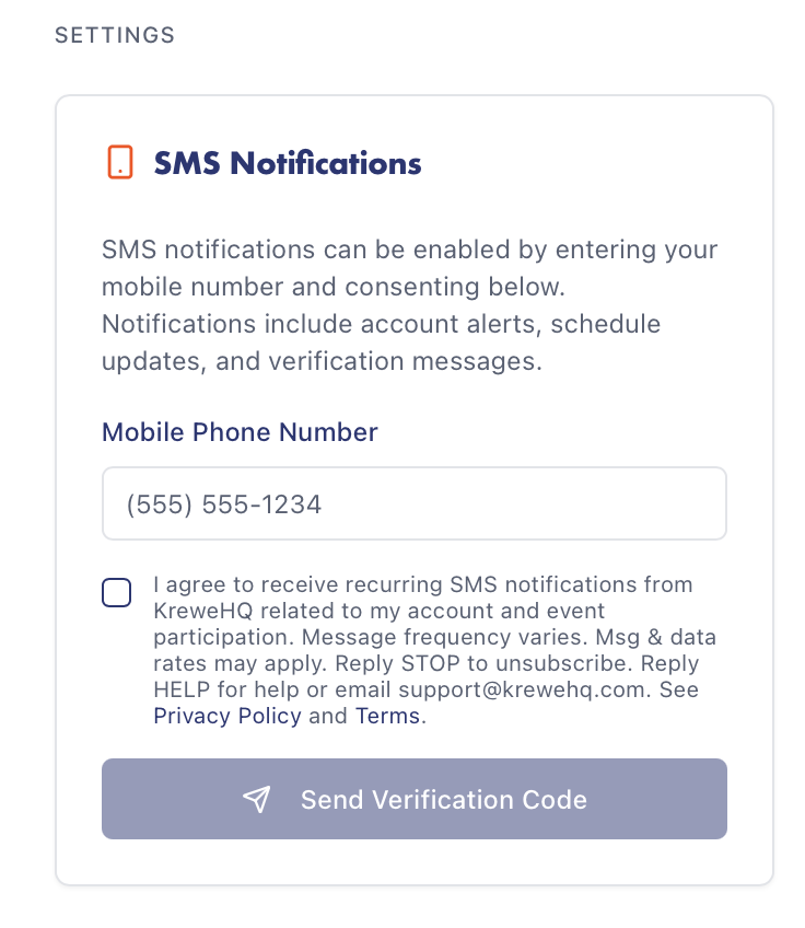 Example: SMS Consent in Profile Settings